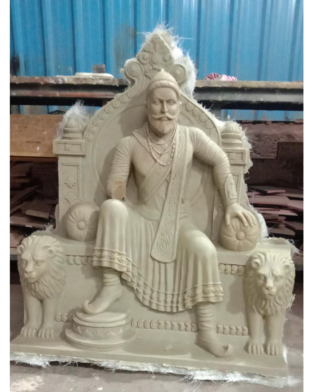 Riddhi Siddhi Art Creations - Unfinished Sandstone Carving Shivaji Sculpture Mural